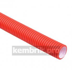 Труба гофрированная двустенная 40мм с протяжкой с муфтой красная (50м)