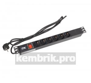 Блок розеток (PDU) ITK 6 розеток DIN49440 с LED выключателем 1U шнур 2м вилка DIN49441  профиль из ПВХ черный (нем.станд)